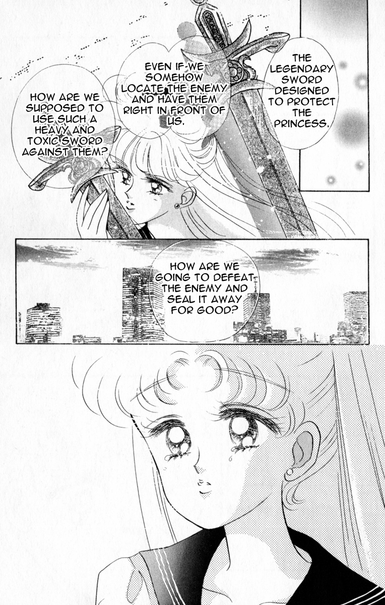 a manga panel with Minako wondering how she can use the heavy, cursed sword against their enemy