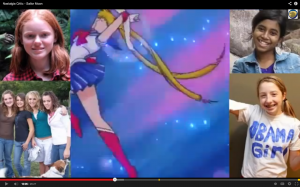 Images of real life 14 year old girls ring an image of Sailor Moon transforming.