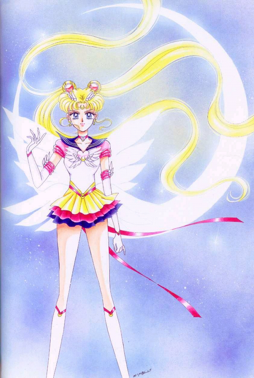 manga eternal sailor moon standing in front of a white crescent moon