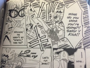 Sailor V kicks a perv in the face!