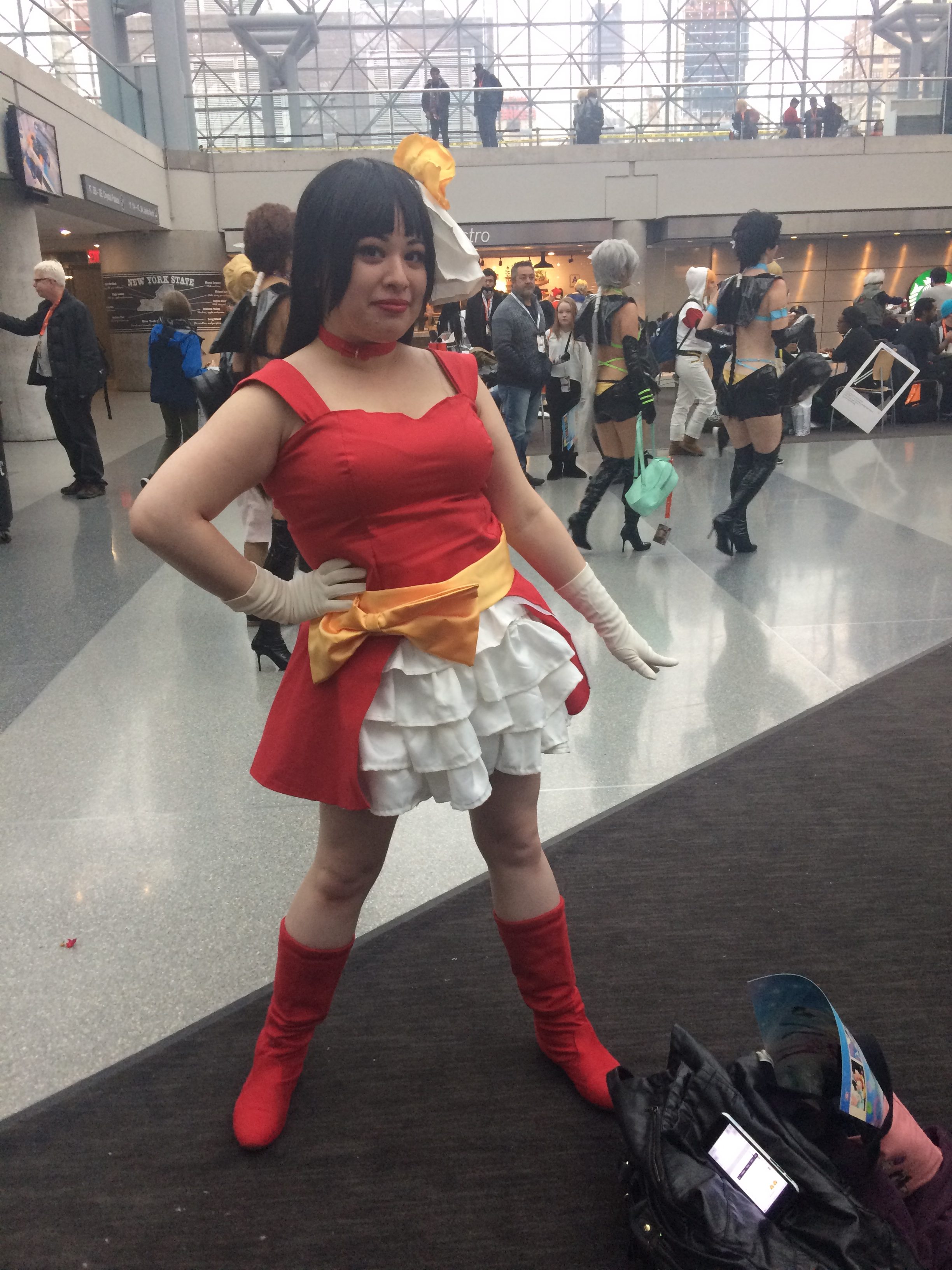 rei cosplayer in red concert idol outfit