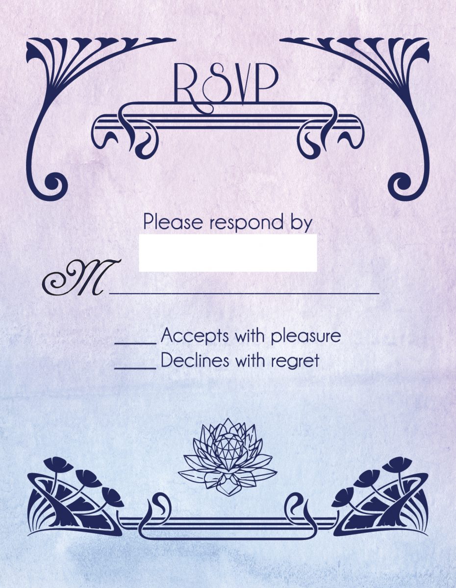 the RSVP card with a silver crystal on it