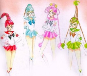Four girls stand in the sailor guardian uniform
