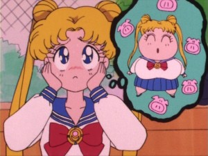 Usagi has a worried face. Thinks about a fat Usagi.