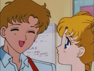 Andrew smiles while Usagi looks concerned