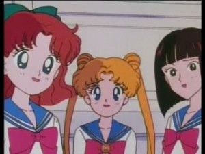 Naru, Usagi and "Brandy" react awkwardly.