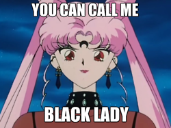 Black Lady or Wicked Lady stands with the words "You can Call Me Black Lady" written across