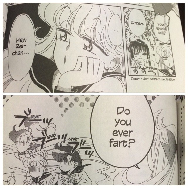 Scene from the manga. Minako asks Rei if she ever farts.