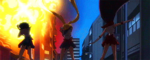 Fire fills the screen as Sailor Mars attacks