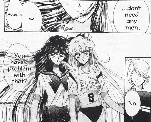 Rei and Minako wearing school clothes say they don't need men