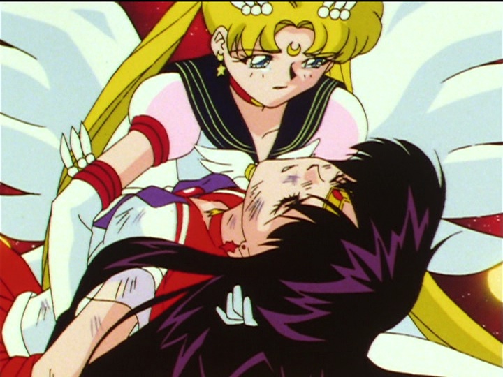 Super Sailor Mars dies in Eternal Sailor Moon's arms